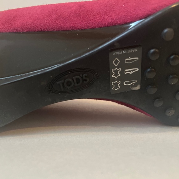 Tod’s Zeppa Gomma Décolleté Pompadour Pink Raspberry Suede Wedges Shoes 7.5 - Picture 8 of 9